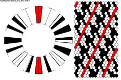 an image of a pattern with red, black and white stripes in the shape of a circle