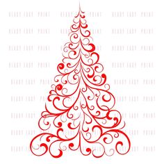 a red and white christmas tree with swirly designs on it's bottom half