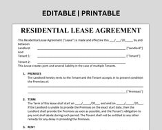 a printable residential lease agreement is shown