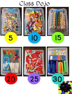 there are many different types of school supplies in the box and numbers on each side