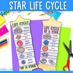 two star life cycle posters with scissors and pencils