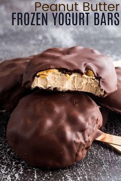 chocolate peanut butter frozen yogurt bars on a table