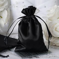 Favor Bags | Drawstring Pouch | Wedding Favors Handmade Candy, Handmade Wedding Favours, Satin Noir, Merchandise Bags, Candy Jewelry, Silk Bag, Satin Bags, Wedding Favor Bags, Boutique Interior