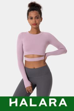 @thehalara #affiliatelink #croppedtop #croppedsportstop #thumbhole #womensclothing #womenstop Long Sleeve Sports Top, Jumpsuit Backless, Pilates Outfits, Sports Outfits, Wear Crop Top, Workout Fits, Star Party, Yoga Activewear, Tshirt Pattern