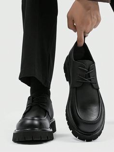 Men's Classic Formal Dress Shoes, Thick Sole Casual Oxfords For Office And Commute Black         Men Shoes, size features are:Bust: ,Length: ,Sleeve Length: Formal Dress Shoes, Black Oxford Shoes, Casual Sweatpants, Black Oxfords, Casual Sport Shoes, Men Shoes Size, Kids Beachwear, Dress Code, Work Shoes