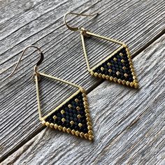 Adjustable Triangle Beaded Earrings, Seed Bead Earrings, Bead Earrings, Seed Bead, Gold Black, Beaded Earrings, Seed Beads, Etsy Earrings, Dangle Drop Earrings