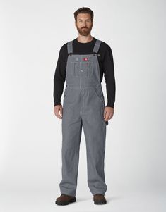 Cover. Function. Dependability. This hickory stripe overall has it all. Packed with features that help haul whatever tools you need, it's easy to see why these have been a go-to worksite staple for more than a century. Dickies Overalls Outfit Men, Dickies White Overalls, Dickies Coverall, Dickies Striped Overalls, White Dickies, Overalls For Men, Dickies Clothing, Men’s Carhartt Overalls, Overalls Blue