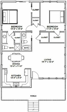 the floor plan for a two bedroom, one bath apartment with an attached kitchen and living room