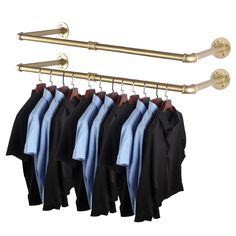 PRICES MAY VARY. Retro industrial pipe style garment rack, comes with hardware(screws and plastic wall anchors), it needs a total length of 36.5" on your wall. pipe length 34.5", More details about dimensions are in the image. Very sturdy and durable,this garment rack is made of high quality iron pipes,smooth matte black finishing. It has a weight capability of 44 lb(20kg), just make sure you screw the pipe tight and mount it to the wall properly. The hanging rod is 10"(pipe only) away from the Black Clothing Rack, Industrial Pipe Clothing Rack, Industrial Clothing, Closet Hangers, Closet Rack, Closet Rods, Heavy Duty Clothes Rack, Clothes Rod, Shirt Display