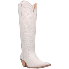 Embroidered White Leather Knee High Boots Dingo Brand Beautiful Embroidery Designs 17" Shaft Height Pull On Style Snip Toe Cushion Comfort Insole Tall Fashion Heel Runs True We Also Carry These In Black, Brown & Red! ***PREORDER DATES are subject to change, as these are "made to order" shoes. If you choose to cancel your PREORDER you will receive a STORE CREDIT, as we do not offer refunds! ***These are shipped to you directly from our Manufacturer. Please allow 7-10 business days for shipping/tr Tall Western Boots, Tall Western Boot, Dingo Boots, Leather Cowgirl Boots, Cowgirl Boot, Tall Fashion, Cowgirl Chic, Knee High Leather Boots, Intricate Embroidery