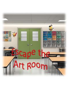 an empty classroom with the words escape the art room