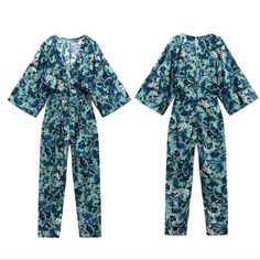 Zara Floral Print Jumpsuit In Green , Size Extra Small, New With Tag, Long V-Neck Jumpsuit With Full Cut Below-The-Elbow Length Sleeves. Side Pockets. Tweed Romper, Peplum Jumpsuits, Flowy Jumpsuit, Skort Dress, Floral Print Jumpsuit, Zara Jumpsuit, Ruffle Jumpsuit, White Peplum, Culotte Jumpsuit