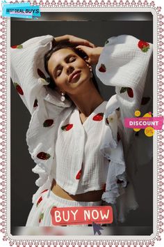 Women Ruffle Strawberry Print Long Sleeve Top and Skirt Two-piece Set Summer Long Sleeve Sets For Brunch, Feminine Summer Sets With Ruffles, Long Sleeve Top And Skirt, Strawberry Print, Top And Skirt, Two Piece Sets, Long Sleeve Top, Long Sleeve Tops, Sleeve Top