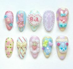 Decora Nails, Bunny Nails, Glittery Nails, Hello Kitty Nails, Kawaii Nails, Silver Nails, Yellow Nails