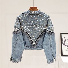 Rhinestone Jacket, Autumn Streetwear, Studded Denim Jacket, Streetwear Denim, Summer Layers, Embellished Denim Jacket, Moda Denim, Denim Jeans Fashion, Long Sleeve Denim Jacket