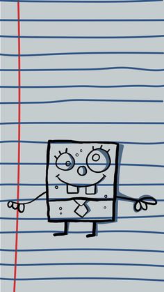 a drawing of a square character with eyes and arms stretched out, standing in front of a red line