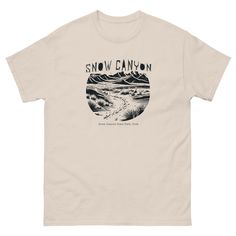 Snow Canyon State Park in Utah is one of the most beautiful places in the world! Here's a fun shirt to take it home with you. The 100% cotton men's classic tee will help you land a more structured look. It sits nicely, maintains sharp lines around the edges, and goes perfectly with layered streetwear outfits. Plus, it's extra trendy now!   * 100% cotton  * Sport Grey is 90% cotton, 10% polyester  * Ash Grey is 99% cotton, 1% polyester  * Heather colors are 50% cotton, 50% polyester  * Fabric weight: 5.0-5.3 oz/yd² (170-180 g/m²)   * Open-end yarn  * Tubular fabric  * Taped neck and shoulders  * Double seam at sleeves and bottom hem  * Blank product sourced from Honduras, Nicaragua, Haiti, Dominican Republic, Bangladesh, Mexico This product is made especially for you as soon as you place an Outdoor Cotton T-shirt With Graphic Design, Outdoor Cotton T-shirt With Graphic Print, Cotton Graphic Design T-shirt For Outdoor, Cotton Graphic Print T-shirt For Outdoor, Relaxed Fit Graphic Print T-shirt For Outdoor Activities, Vintage Screen Print T-shirt For Outdoor Activities, Vintage Screen Print T-shirt For Outdoor, Vintage Graphic Print T-shirt For Outdoor, Vintage Cotton T-shirt For Outdoor Activities