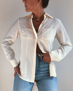 tK Silk Button Up, Blouse Silk, Womens Blouses, Ivory Silk, Button Up Blouse, Silk Blouse, Cincinnati, Womens Clothing Tops, Vintage Ladies