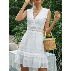 Season:Summer; Fabric:Lace,Cotton; Sleeve Length:Sleeveless; Look After Me:Machine wash; Gender:Women's; Style:A Line,Streetwear; Elasticity:Inelastic; Occasion:Holiday,Street,Vacation,Date; Fit Type:Regular Fit; Dresses Type:Plain Dress,Lace Dress,White Dress,Summer Dress,Tank Dress,A Line Dress; Design:Patchwork,Lace; Neckline:V Neck; Listing Date:02/23/2024; Bust:; Length:; Waist:; Fit US Size:; Fit UK Size:; Fit EU Size:; Dress Length Type:Mini Dress; Print Type:non-printing Moda Hippie, White Lace Mini Dress, Elegant Mini Dress, Lace Summer Dresses, Women Lace Dress, Elegant Party Dresses, White Dresses For Women, Mini Robes, Backless Mini Dress