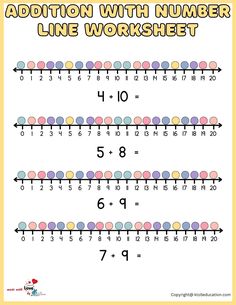 addition with number line worksheet for kids to practice numbers on the number line