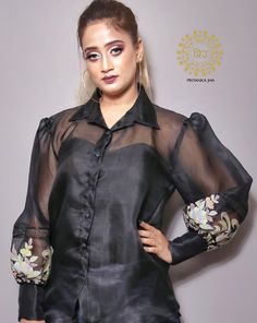 Hand painted pure silk organza shirt Comes with colour inner Available in all sizes  Can take customised orders upto 6xl Silk Shirt Designs For Women, Organza Shirts For Women, Hand Painted Shirts, Party Wear Top, Organza Tops, Red Suits, Painted Shirt, Blouse Designs Catalogue, Organza Shirt