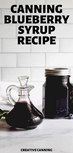 canning blueberry syrup recipe with text overlay