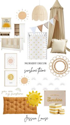 a collage of nursery decor and accessories