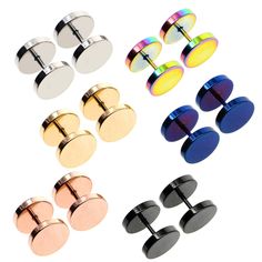 PRICES MAY VARY. Gauge Size: 1.2mm=16G; Width:10mm Color:Silver,Black,Gold,Rose Gold,Blue,Rainbow.6 Pairs/set. Including 6 Colors Stud Earrings,Show Difference Every Day Made of Quality Stainless Steel, Durable; Great Plating, Lasting Color Retention Stylish Ear Plugs, Suits for Men and Women of All Ages Pack With Gift Box.Gift For Yourself or Friends. Great Choice as a Gift for Birthday,Wedding Anniversary or More.Let Your Personality Shine Through Your Accessories. Why Choose Awinrel 
A unisex Womens Stud Earrings, Fake Plugs, Plug Earrings, Womens Earrings Studs, Blue Rainbow, Ear Gauges, Ear Plugs, Plating, Stud Earrings