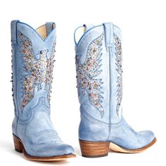 Boots High Knee, Blue Cowgirl Boots, Blue Cowboy Boots, Classic Black Boots, Outfit 2020, Boot Bling