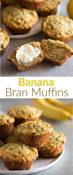 banana bran muffins with cream on top