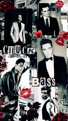 a collage of photos with red roses and men's suits on them, including one man in a tuxedo