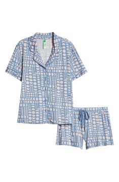 Kick back in soft, lightweight pajamas that pair a short-sleeve button-up shirt with matching drawstring-waist shorts. 24" top length; 2 1/2" inseam; 27" leg opening; 11" front rise; 14" back rise (size Medium) Top has front button closure; notched collar; short sleeves Bottoms have elastic/drawstring waist 95% rayon, 5% spandex Machine wash, dry flat Imported Drawstring Waist Shorts, All American, Honeydew, Notched Collar, Short Sleeve Button Up, Drawstring Waist, Button Up Shirts, Pajamas, Button Up