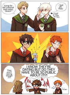 two comics about harry potter and hermih, one is talking to the other