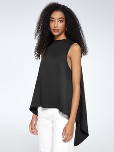 Elegant Turtleneck Shift Solid Top, Black / M Structured Evening Top For Fall, Evening Structured Top For Fall, Sleek Asymmetrical Tops For Spring, Chic Structured Party Tops, Sleek Evening Tops For Spring, Chic Sleeveless Blouse For Evening, Chic Structured Top For Night Out, Chic Evening Sleeveless Blouse, Chic Crew Neck Blouse For Evening