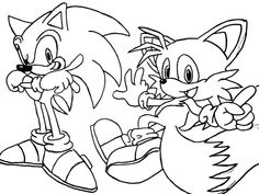 the sonic and tails coloring pages are in black and white, with one cat looking at another