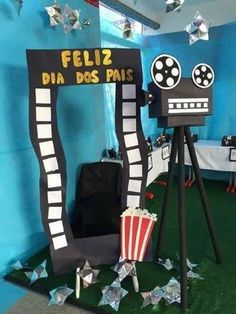 a movie themed party with decorations and props