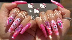 Hello Kitty Acrylic Nails With Bows Nails Hello Kitty, Extra Nails, Doing Nails, Nails Images, Nail Video, Hello Kitty Nails Art, Kitty Nail, Trend Nails, Kitty Nails