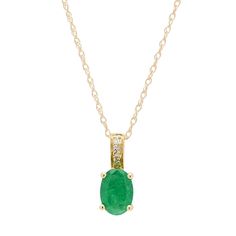 Add a piece of natural elegance to your look, any day you wish to, with a necklace as stunning as you are. This oval emerald and diamond necklace with yellow gold is the perfect way to bring enchantment into your daily life. -Necklace is crafted of high quality, 14kt yellow gold -4 total diamonds are round cut and weigh .02ct tw -Emerald gemstone is oval cut and four-prong set -Enjoy free cleaning and inspection at any Day's location for life of this stunning emerald and diamond necklace -Diamon Emerald And Diamond Necklace, Emerald Necklace, Original Card, Emerald Gemstone, Oval Cut, Prong Setting, Daily Life, Turquoise Necklace, Gemstone Jewelry