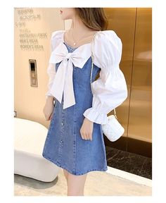 Brand Name: AiertuSleeve Style: Lantern SleeveSilhouette: A-LINENeckline: Slash neckDecoration: RUFFLESStyle: SweetDresses Length: Above Knee, MiniMaterial: MeshMaterial: DenimOrigin: CN(Origin)Waistline: empirePattern Type: PatchworkSleeve Length(cm): FullAge: Ages 18-35 Years OldSeason: AutumnModel Number: denim dress Gender: WOMENcolor of denim dress : blue sky blueorigin of ruffle dress: Chinafeature of off shoulder dress: ruffle patchworkstyle of mini dress: korean stylematerials of cute dress: denim meshsuitable season of vestidos: summer spring autumn1: denim dress 2: ruffle dress3: jeans dress Korean Dress Outfit, Ruffle Jeans, Stylish Short Dresses, Shoulder Dresses, Adorable Outfits, Dress Korean, Cute Dress Outfits, Off Shoulder Dresses, Dress Denim