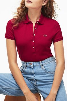 Croptop Polo Outfit, Red Polo Shirt Outfit Women's, Red Polo Shirt Outfit, Polo Outfits For Women, Polo Shirt Outfit Women's, Polo Shirt Outfits, Lacoste T Shirt, Polo Outfit, Red Polo Shirt