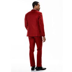 Red Skinny Fit Suit Three Piece Set - Back Body Proportions, Three Piece Suit, Red Fabric, Waist Pants, Three Piece, Formal Wear, Formal Event, Black Fashion, Length Sleeve