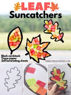 the leaf suncatchers craft is made with construction paper