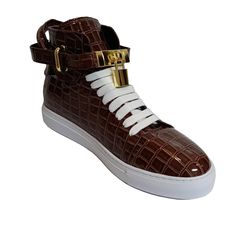 Introducing our LuxeCroco Embossed High Top Designer Flat Sneakers, the epitome of luxury and style. Crafted with genuine cow leather, these sneakers are not only durable but also exude sophistication. The croc-print pattern adds a touch of uniqueness, making these sneakers a true fashion statement. Whether you're heading to a casual outing or a night on the town, our LuxeCroco Embossed High Top Designer Flat Sneakers are the perfect choice to elevate your outfit. Experience the luxury and style Luxury Leather Sole High-top Sneakers, Luxury Brown Leather High-top Sneakers, Modern Brown Lace-up High-top Sneakers, Luxury Custom Lace-up Sneakers With Textured Sole, Brown Lace-up High-top Sneakers With Textured Sole, Luxury Leather High-top Sneakers With Textured Sole, Brown High-top Custom Sneakers With Textured Sole, Luxury Leather High-top Lace-up Sneakers, Luxury Leather Lace-up High-top Sneakers