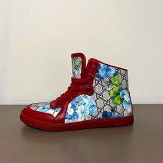 Authentic Gucci Coda Bloom High Top Sneakers Red Blue Floral Gg Supreme Logo Features: Blue & Green Flowers Gucci Monogram Canvas Red Leather Trim Like New Condition (W/O Box) Red Laces Size: 37.5 Shop Theyellowsky Closet For: Bohemian Boho Vintage 60s 70s 80s 90s Y2k 1990s 1970s 1980s Cottagecore Hippie Hippy Urban Oversized Western Nwt Fringe Vibrant Patterned Patchwork Office Party Cocktail Button Down Tie Dye Crochet Lace Retro Trendy Denim Embroidered Purse Hat Swim Tropical Floral Western Gucci Blue Leather Sneakers, Blue Gucci Sneakers With Round Toe, Gucci Blue Round Toe Sneakers, Blue Lace-up Gucci Sneakers, Designer Blue Gucci Sneakers, Luxury Red High-top Sneakers, Red High-top Gucci Sneakers, Designer Red High-top Sneakers With Red Sole, Gucci Red High-top Sneakers