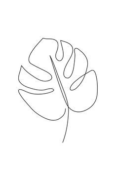 a single line drawing of a leaf