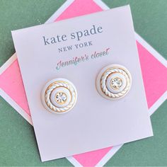 Show Your Flair For Fashion With These Super Chic Stud Earrings From Kate Spade New York. Set In Gold-Tone Mixed Metal; Glass; Enamel Approx. Diameter: 2/3" Post Back Closure With Signature Spade Clutch Dust Bag Included New With Tags, Authentic Kate Spade White Earrings For Gift, Elegant White Kate Spade Earrings, Kate Spade White Jewelry With Matching Earrings, Kate Spade White Jewelry Set With Matching Earrings, Spade Jewelry, Kate Spade Jewelry, Mixed Metals, Kate Spade New York, Kate Spade