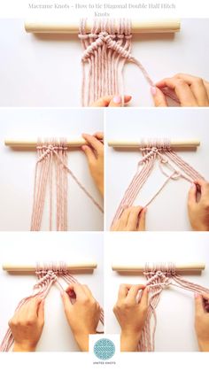 the instructions for how to tie a knot on a piece of string with yarn and wood