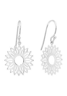 These stunning novelty earrings from Belk Sterling Silver feature a cut-out design of a beautiful sunflower, hanging from a French wire. | Belk Sterling Silver Sterling Silver Cut Out Sunflower Drop Earrings Sunflower Dangle Earrings For Summer, Summer Hypoallergenic Jewelry With Flower Shape, Hypoallergenic Flower-shaped Summer Jewelry, Summer Hypoallergenic Jewelry In Flower Shape, Summer Hypoallergenic Flower-shaped Jewelry, Sunflower Design Drop Earrings For Summer, Summer Sunflower Design Jewelry, Novelty Earrings, Flower Drop Earrings