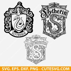 three harry potter crests with the letter s