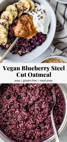 vegan blueberry steel cut oatmeal in a bowl